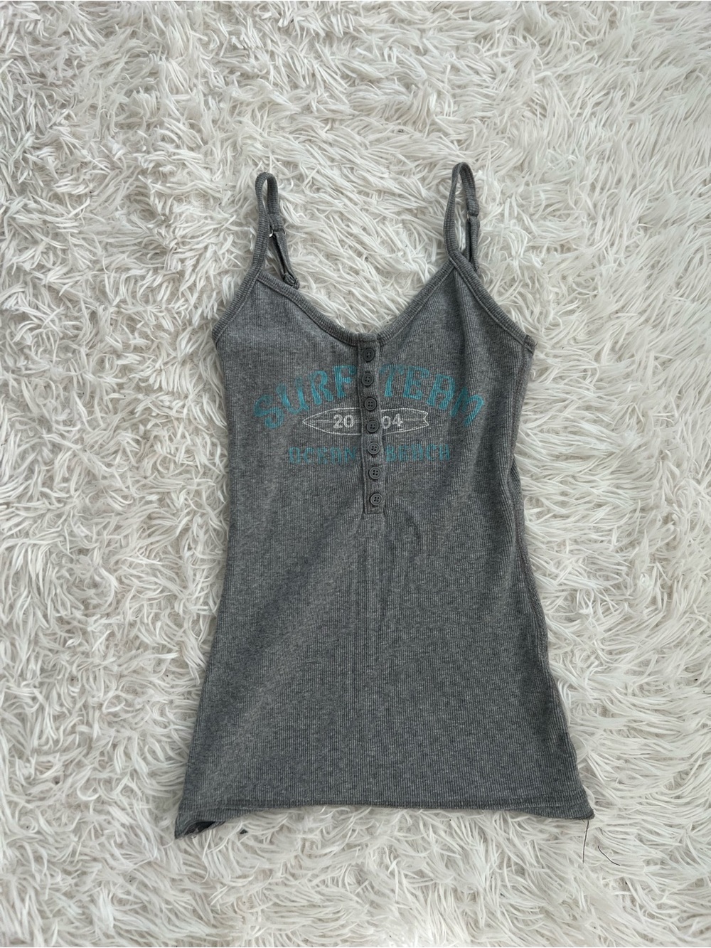 Hollister Gray Ribbed Graphic Tank with Blue Print
